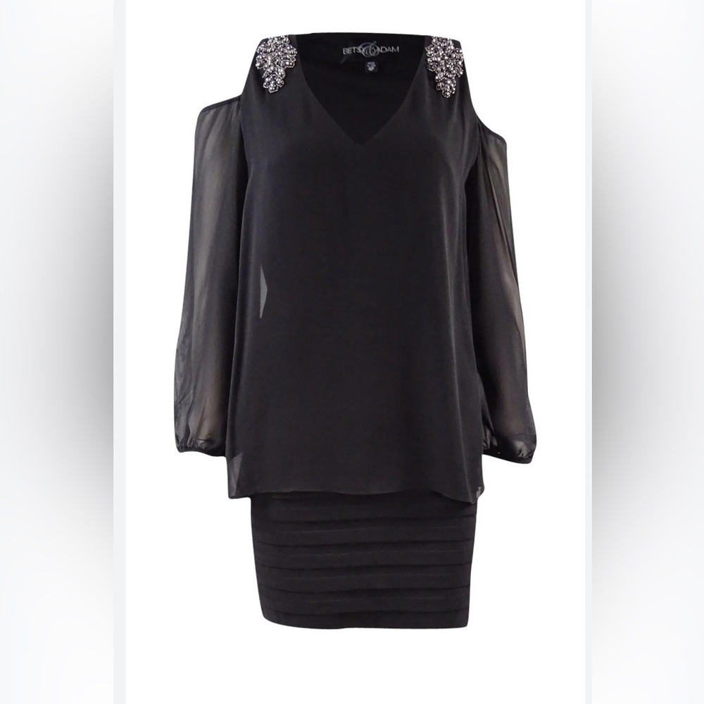 Besty & Adam Black Beaded Chiffon Dress